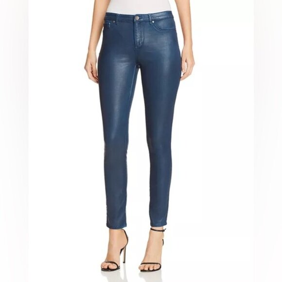 NWT ELIE TAHARI Faux Leather AZELLA JEAN LOW RISE SKINNY LEG BLUE LT Sz 30 - Picture 1 of 10